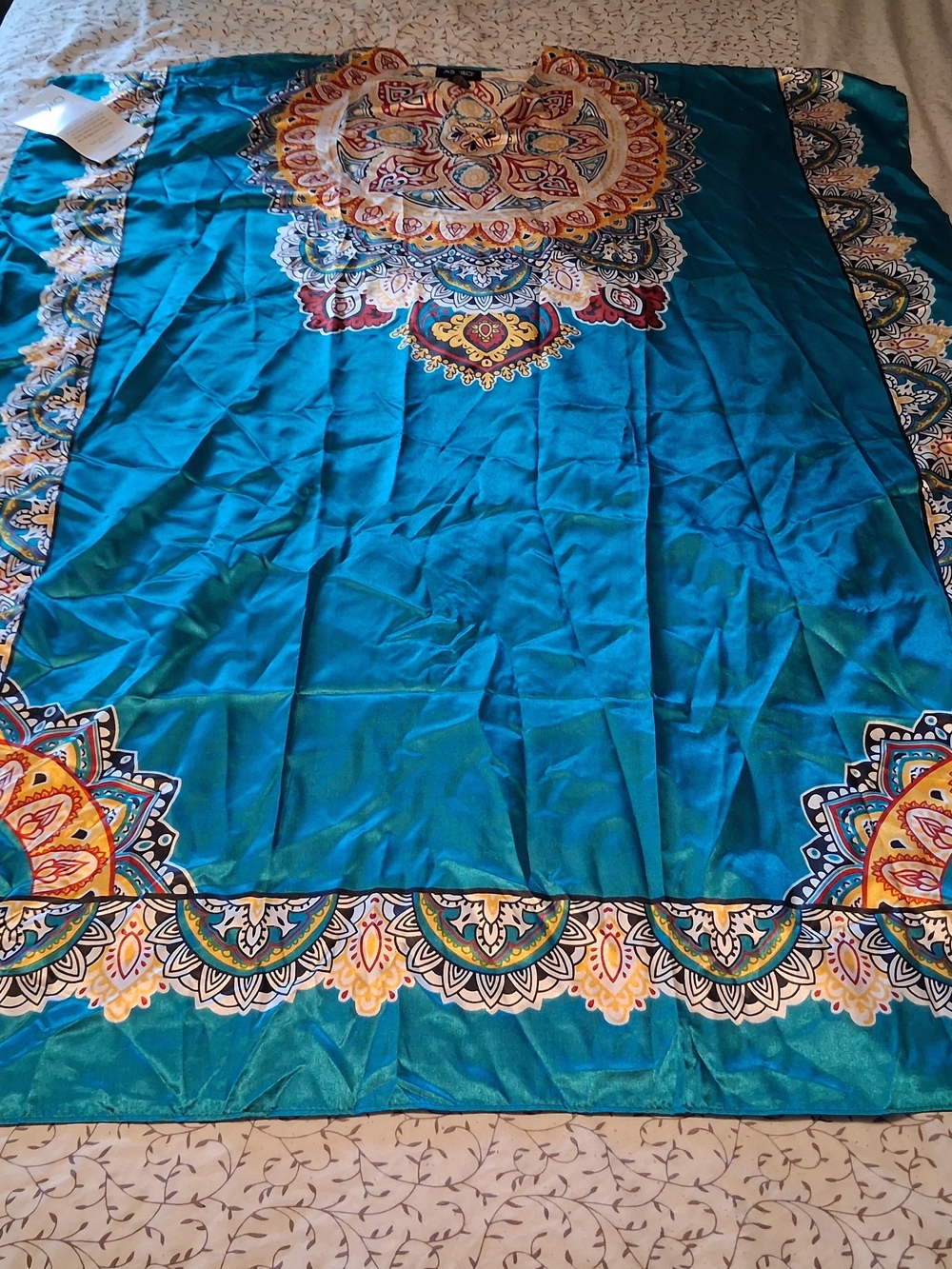 Ashro Teal Mandala Lounging Dress with Multicolor Accents